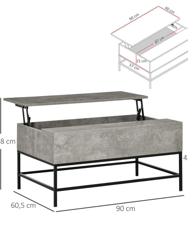 Lift-Top Coffee Table with Storage – 90 × 60.5 × 45.5 cm, Hidden Compartment