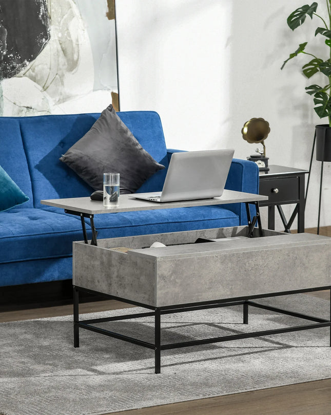 Lift-Top Coffee Table with Storage – 90 × 60.5 × 45.5 cm, Hidden Compartment