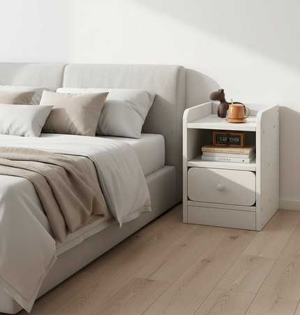 Wooden Bedside Table with Drawer and Storage