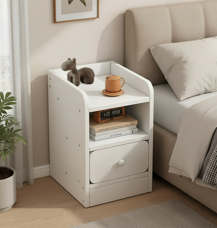 Wooden Bedside Table with Drawer and Storage