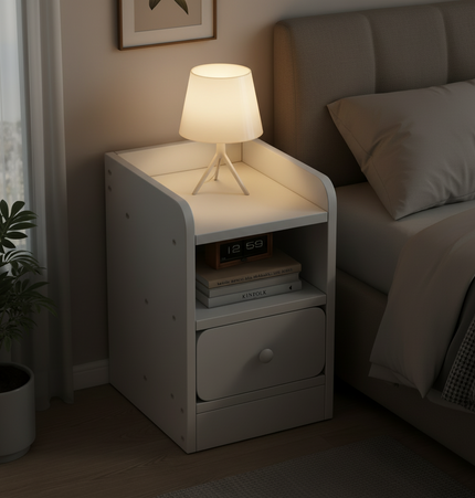 Wooden Bedside Table with Drawer and Storage