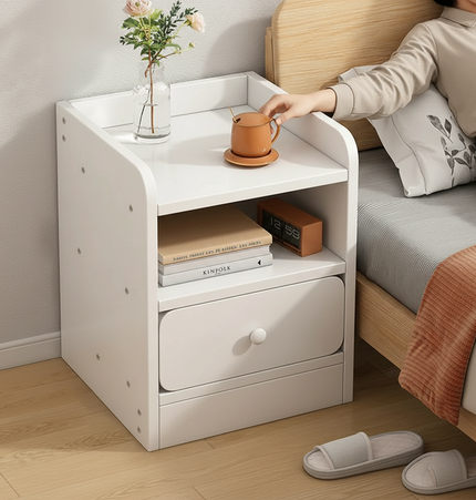Wooden Bedside Table with Drawer and Storage